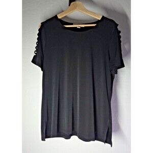 MICHAEL KORS Top Black Size Large Short Sleeve Ladder Cut Outs on the Shoulders